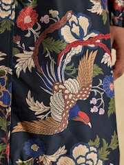 Joules Holkham Navy Bird Floral Waterproof Packable Raincoat With Hood - Image 7 of 14