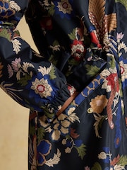 Joules Holkham Navy Bird Floral Waterproof Packable Raincoat With Hood - Image 8 of 14