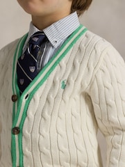 Polo Ralph Lauren Cream Boys Cable Knit Stripe Detail Cricket Cardigan - Image 3 of 5