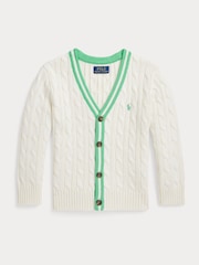 Polo Ralph Lauren Cream Boys Cable Knit Stripe Detail Cricket Cardigan - Image 4 of 5