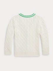 Polo Ralph Lauren Cream Boys Cable Knit Stripe Detail Cricket Cardigan - Image 5 of 5
