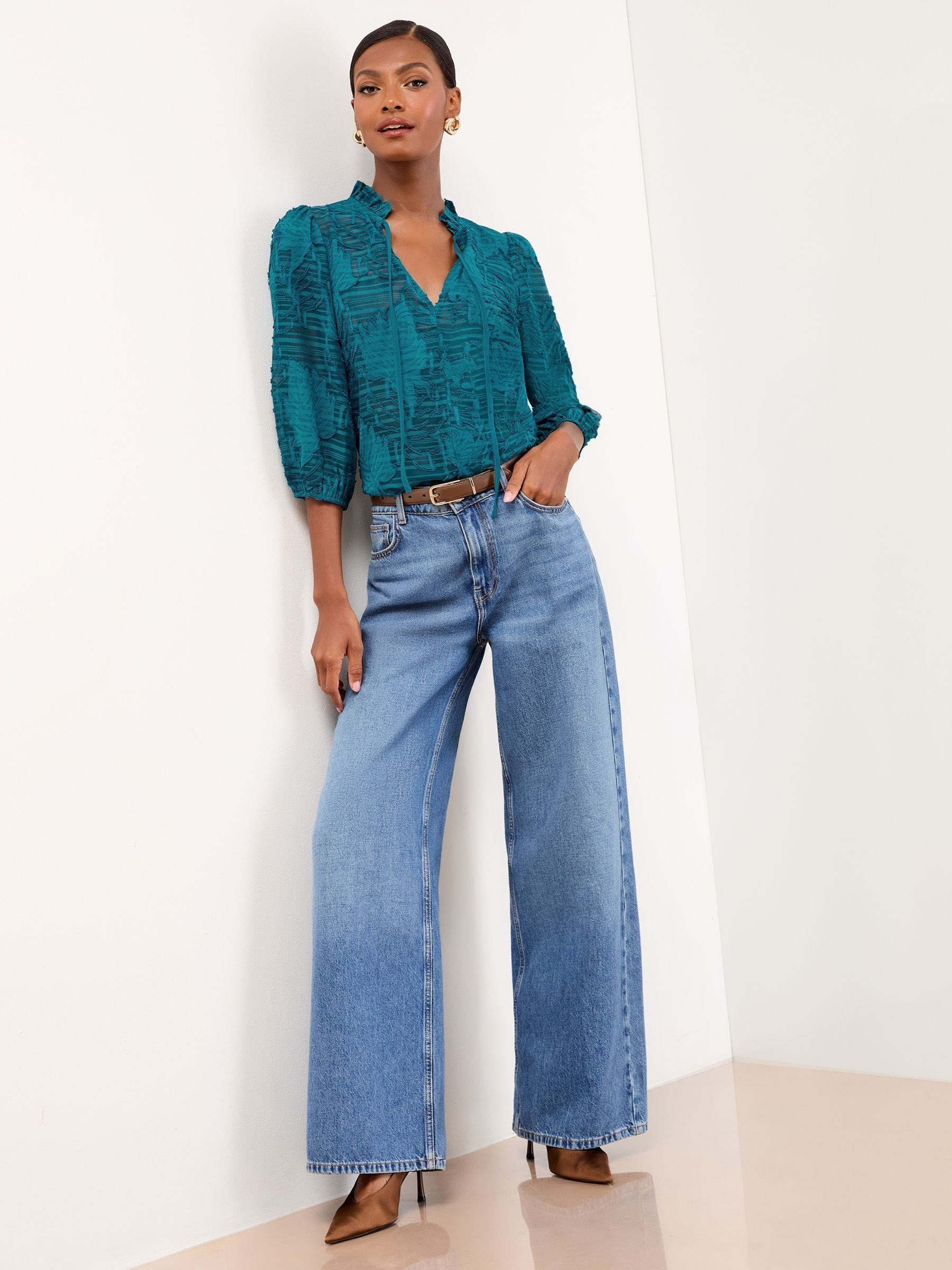 Buy Lipsy Teal Blue Burnout 3/4 Sleeve Top from the Next UK online
