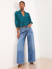 Lipsy Teal Blue Burnout 3/4 Sleeve Blouse - Image 3 of 5