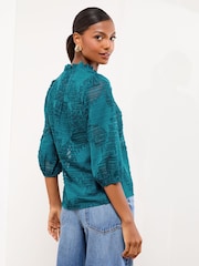 Lipsy Teal Blue Burnout 3/4 Sleeve Blouse - Image 5 of 5