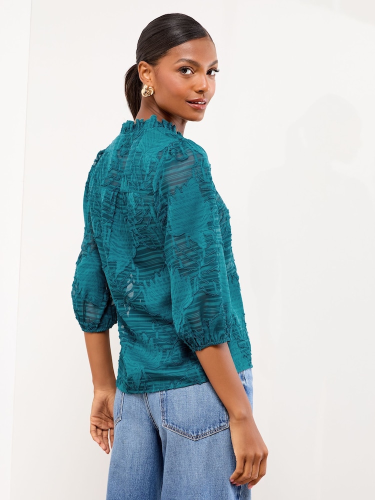Lipsy Teal Blue Burnout 3/4 Sleeve Blouse - Image 5 of 5