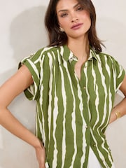 Lipsy Green Shirt Sleeve Stripe Utility Shirt - Image 1 of 4