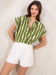 Lipsy Green Shirt Sleeve Stripe Utility Shirt - Image 2 of 4