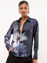 Lipsy Purple  Satin Printed Shirt - Image 3 of 4