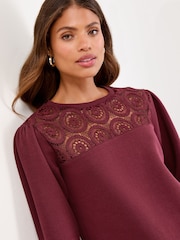 Lipsy Burgundy Crochet Crew Neck Sweatshirt - Image 3 of 4