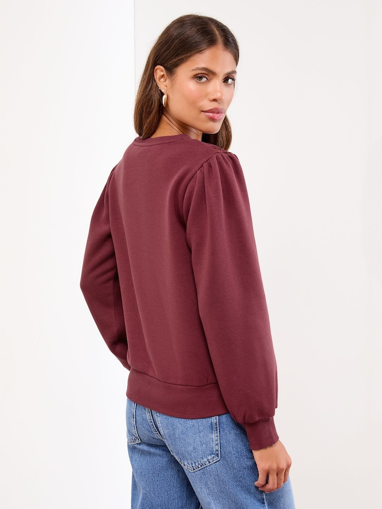 Lipsy Burgundy Crochet Crew Neck Sweatshirt - Image 4 of 4