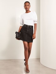Lipsy White 100% Cotton Trim Detail Short Sleeve Puff Top - Image 3 of 4