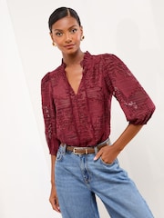 أحمر عنابي - Lipsy Burnout 3/4 Sleeve Blouse - صورة 1 من 4