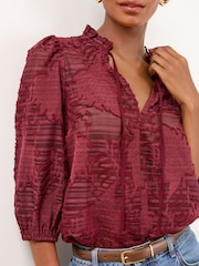 أحمر عنابي - Lipsy Burnout 3/4 Sleeve Blouse - صورة 3 من 4