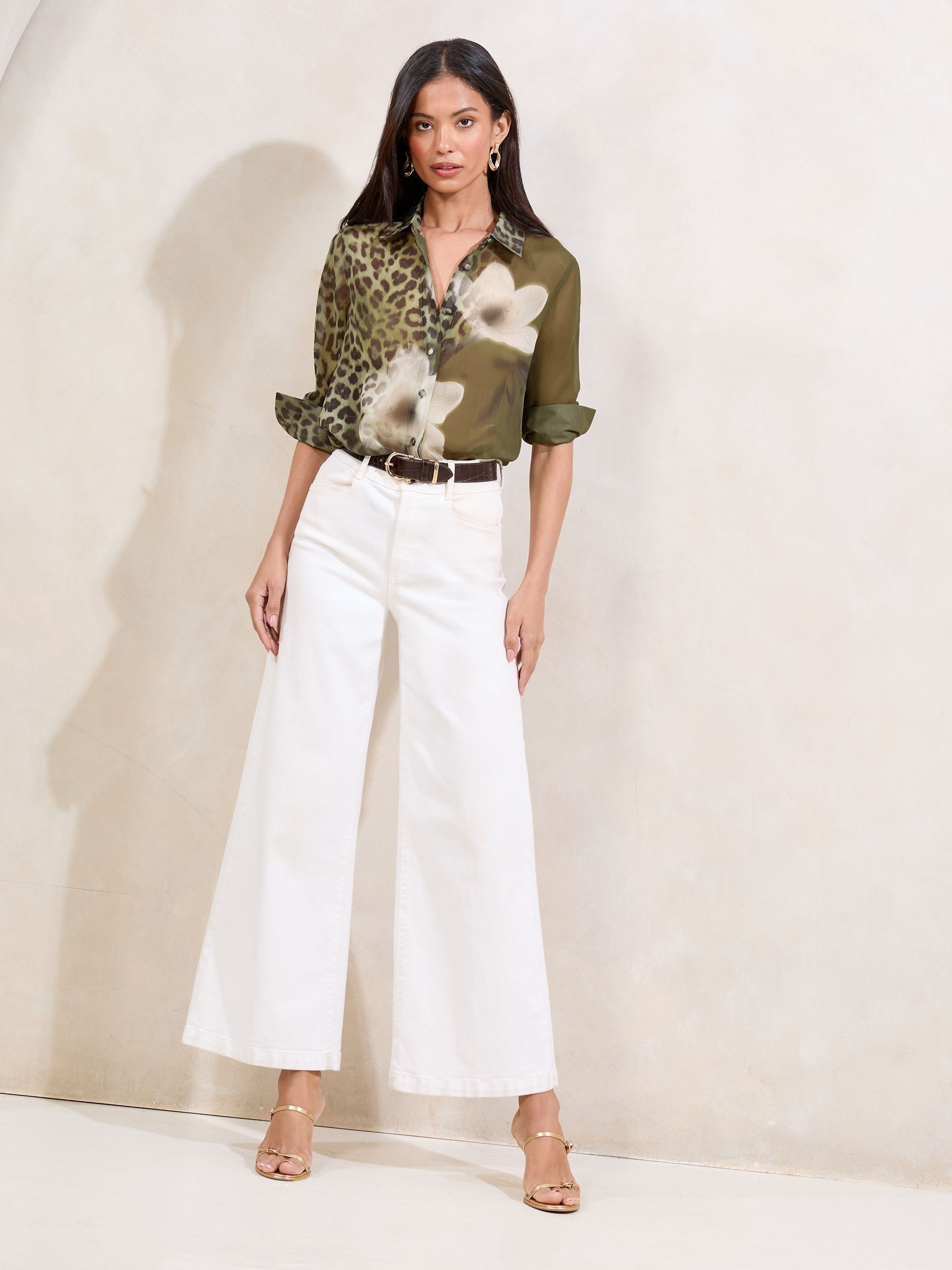 Buy Lipsy Khaki Animal Print Chiffon Printed Shirt from Next