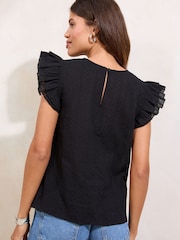 Lipsy Black Embroidered Flutter Sleeve Shell Top - Image 5 of 5
