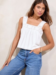 Lipsy White Sqaure Neck Crochet Strap Top - Image 4 of 5