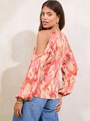 Naranja - Lipsy Printed Satin Cold Shoulder Top - Imagen 4 de 5