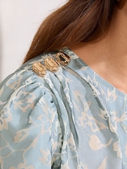 Blue Burnout - Lipsy Button Detail Short Sleeve Top - Imagem 2 de 4