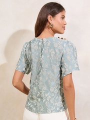 Blue Burnout - Lipsy Button Detail Short Sleeve Top - Imagem 3 de 4