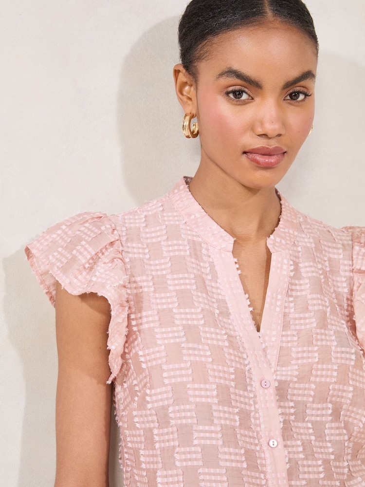 Lipsy Pink Ruffle Sleeve Button Up Burnout Detail Shirt - Image 1 of 4 Lipsy Pink Ruffle Sleeve Button Up Burnout Detail Shirt - Image 1 of 4