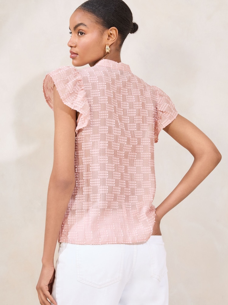 Lipsy Pink Ruffle Sleeve Button Up Burnout Detail Shirt - Image 4 of 4 Lipsy Pink Ruffle Sleeve Button Up Burnout Detail Shirt - Image 4 of 4