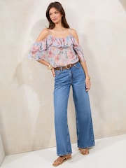 Lipsy Blue Printed Bardot Top - Image 3 of 4