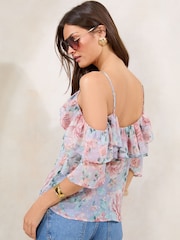 Lipsy Blue Printed Bardot Top - Image 4 of 4