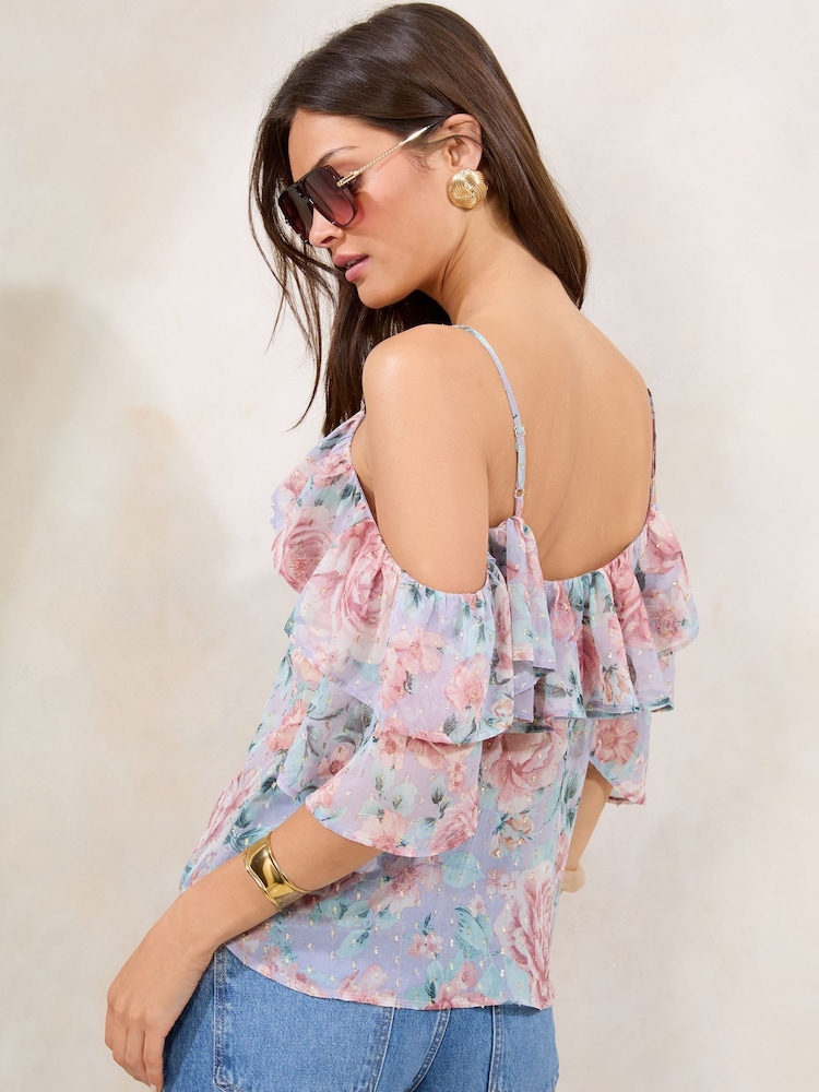 Lipsy Blue Printed Bardot Top - Image 4 of 4
