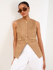 Lipsy Tan Faux Suede Waistcoat - Image 1 of 4