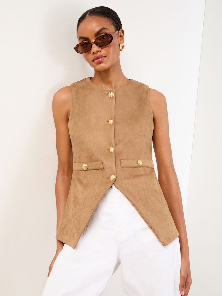 Lipsy Tan Faux Suede Waistcoat - Image 1 of 4