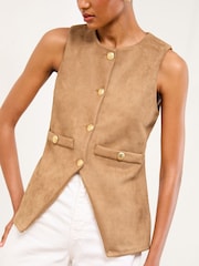 Lipsy Tan Faux Suede Waistcoat - Image 2 of 4