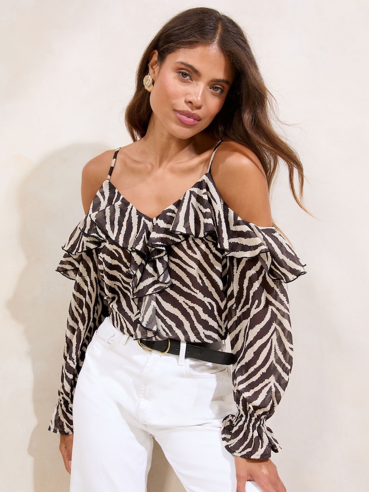 Lipsy Zebra Printed Cold Shoulder Blouse - Image 1 of 5