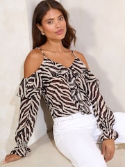 Lipsy Zebra Printed Cold Shoulder Blouse - Image 3 of 5