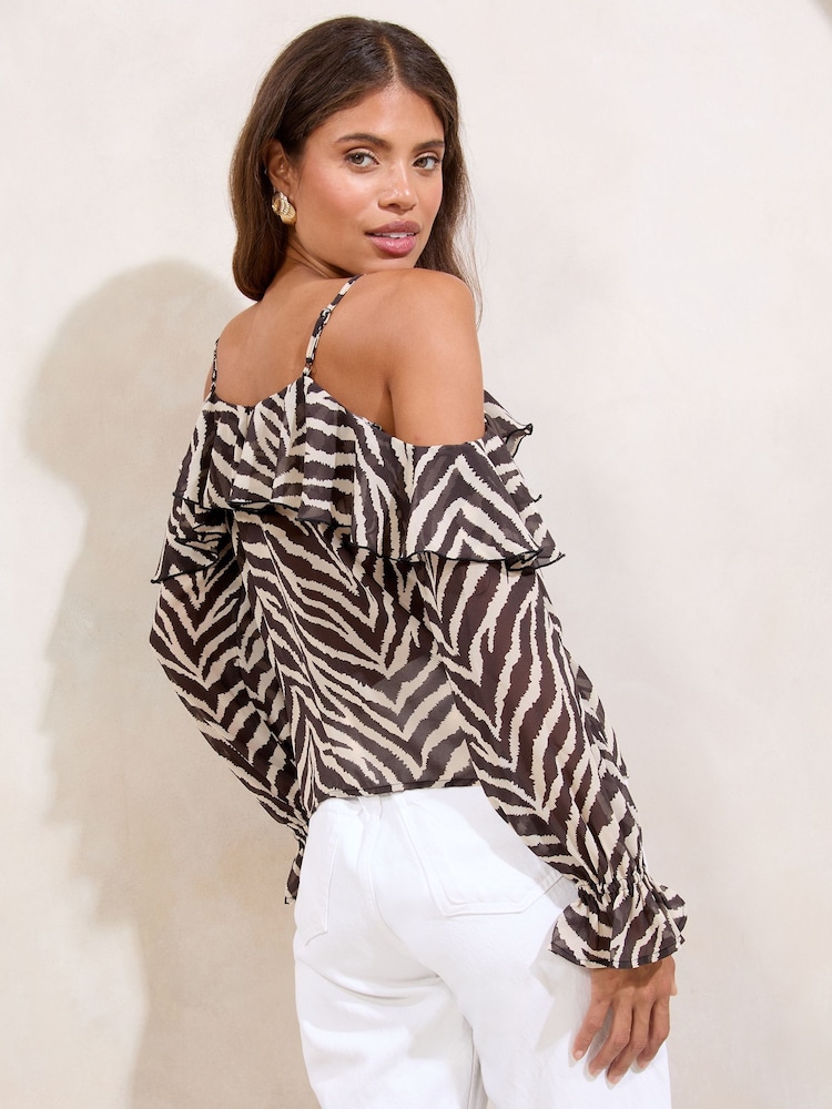 Lipsy Zebra Printed Cold Shoulder Blouse - Image 5 of 5