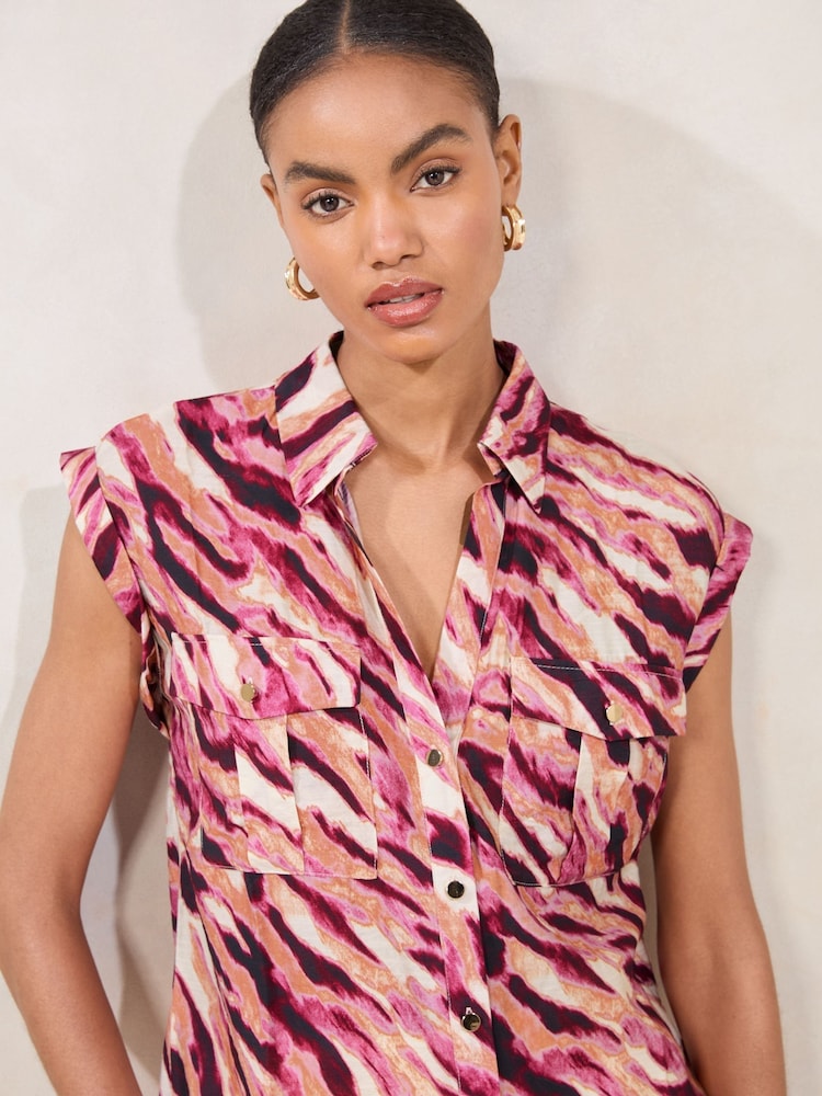 Animal rosa - Camisa Lipsy sem mangas com estampa de palmeira e bolsos - Imagem 2 de 4