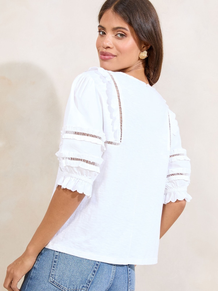 Lipsy White Puff Sleeve T-Shirt - Image 4 of 4