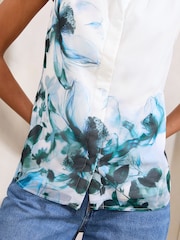 Sleeveless Printed Blue Chiffon Shirt - Image 2 of 4