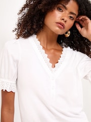 Lipsy White V-Neck Trim Detail Button Through Jersey Top - Image 2 of 4