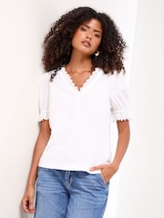 Lipsy White V-Neck Trim Detail Button Through Jersey Top - Image 3 of 4