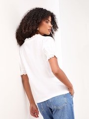 Lipsy White V-Neck Trim Detail Button Through Jersey Top - Image 4 of 4