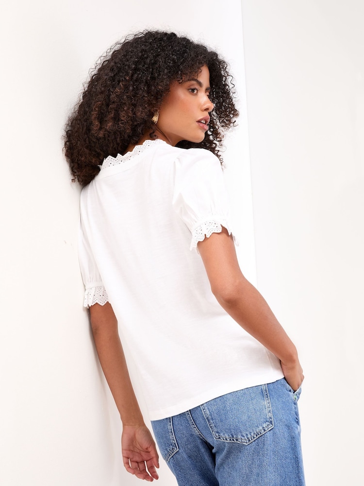 Lipsy White V-Neck Trim Detail Button Through Jersey Top - Image 4 of 4