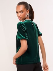 Lipsy Green Velvet Embellished Trim Puff Sleeve T-Shirt - Image 2 of 4