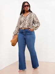Lipsy Snake Print Burnout Curve Long Sleeve Blouse - Image 2 of 4