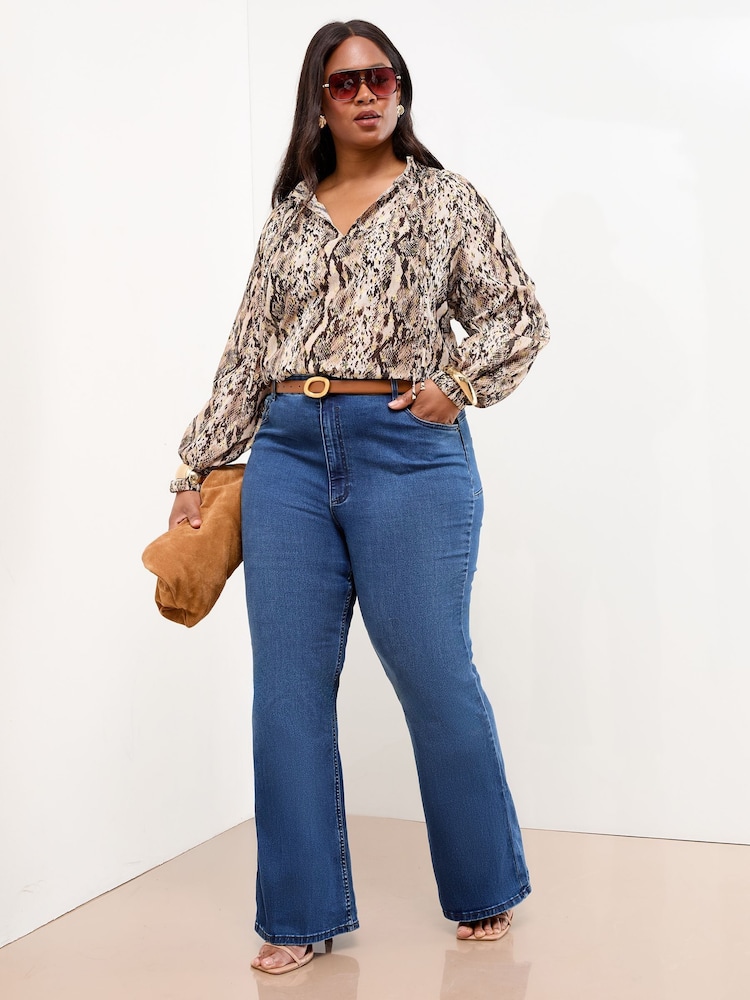 Lipsy Snake Print Burnout Curve Long Sleeve Blouse - Image 2 of 4