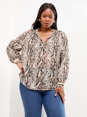 Lipsy Snake Print Burnout Curve Long Sleeve Blouse - Image 3 of 4