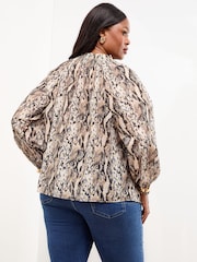Lipsy Snake Print Burnout Curve Long Sleeve Blouse - Image 4 of 4
