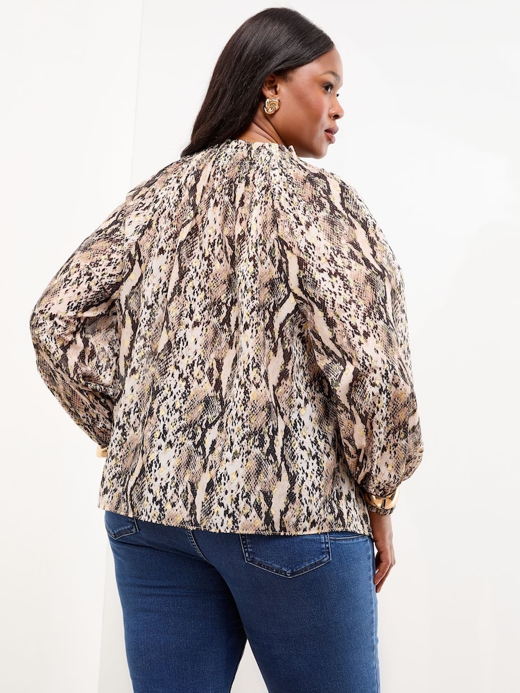 Lipsy Snake Print Burnout Curve Long Sleeve Blouse - Image 4 of 4
