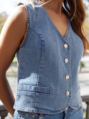 Threadbare Demin Blue Tailored Denim Waistcoat - Image 2 of 5
