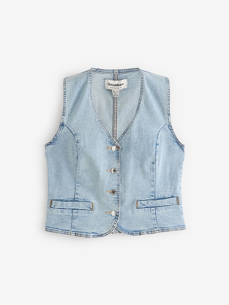 Threadbare Demin Blue Tailored Denim Waistcoat - Image 5 of 5