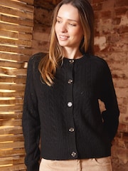 Threadbare Black Button Up Pointelle Knit Cardigan - Image 1 of 5